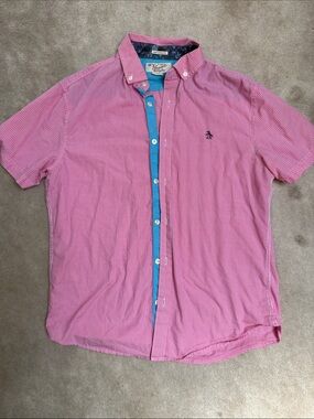 Original Penguin Pink Gingham Short-Sleeve Button-Down with Blue Inner Placket